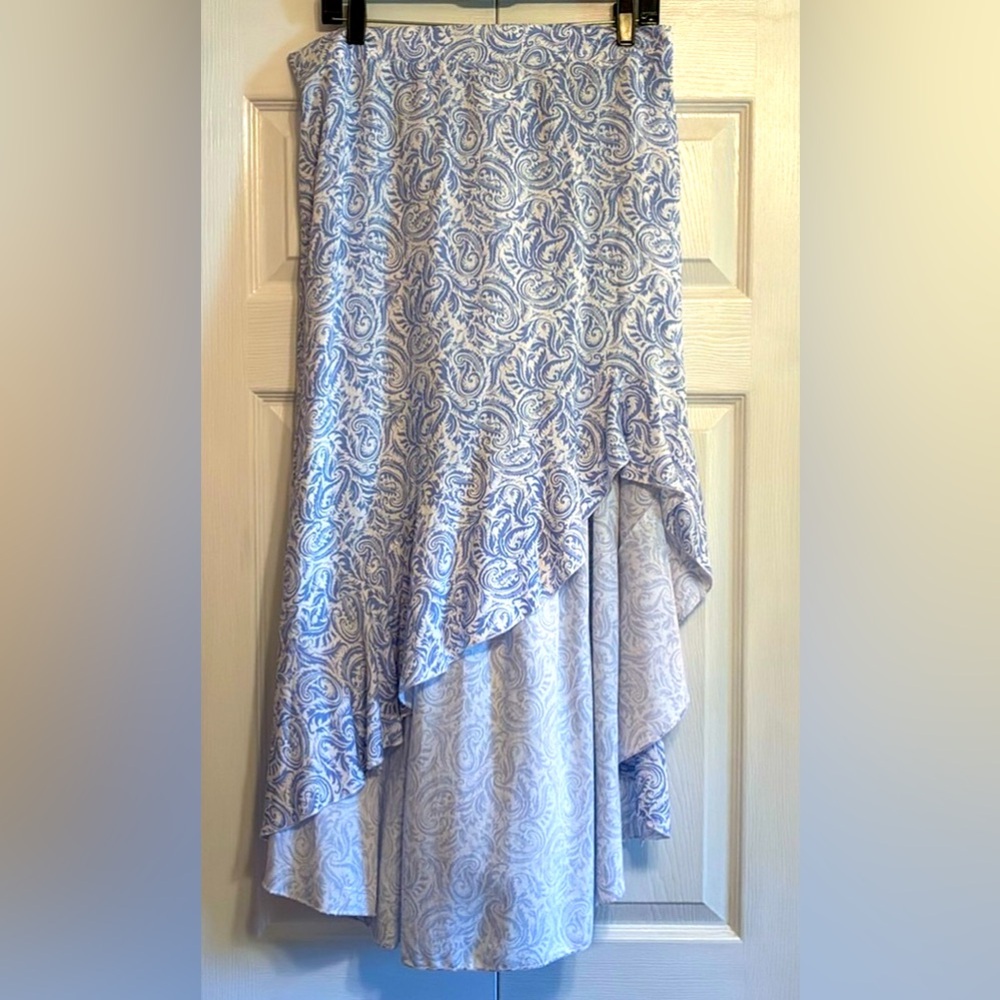 Japna Blue and White Asymmetrical High Low Maxi Skirt